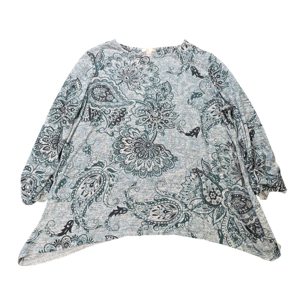 White Stag Paisley Floral Sharkbite Hem Tunic Top Women's Size XXL Teal Gray